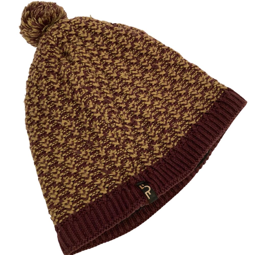Turtle Fur Brown & Purple Fleece Lined Pompom Beanie OS Ski Outdoors Earthy